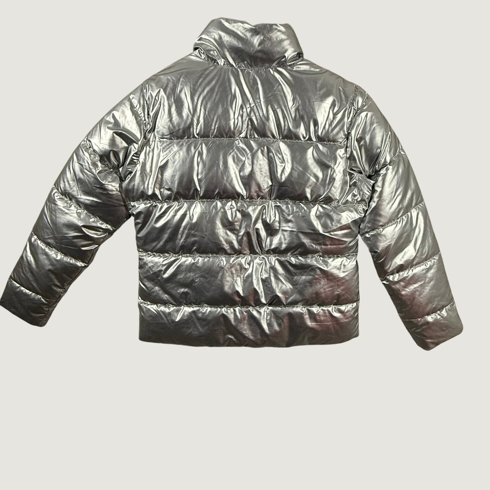 Boulder Gear Silver Metallic Puffer Jacket Faux Fur Lined Women's Large Coat - Picture 2 of 13